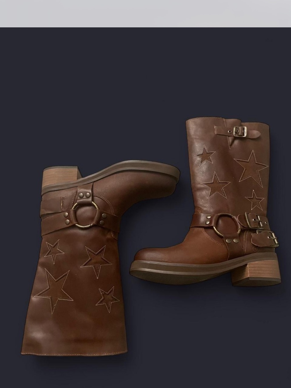 Boot Barn Brown Star-Embossed Leather Mid-Calf Boots
